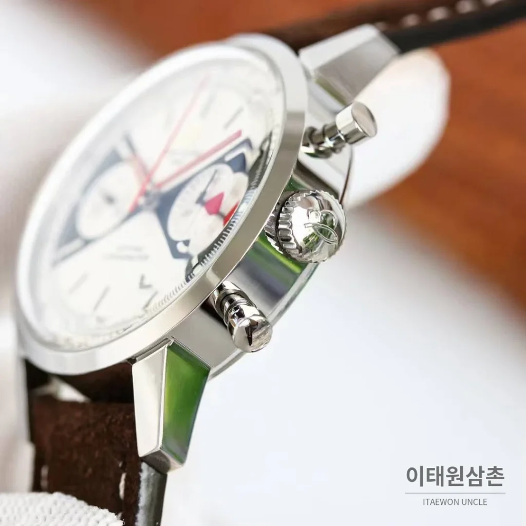 브라이틀링 탑타임 스틸 조로다이얼 크로노그래프 오토매틱 41mm 브라운 가죽 스트랩