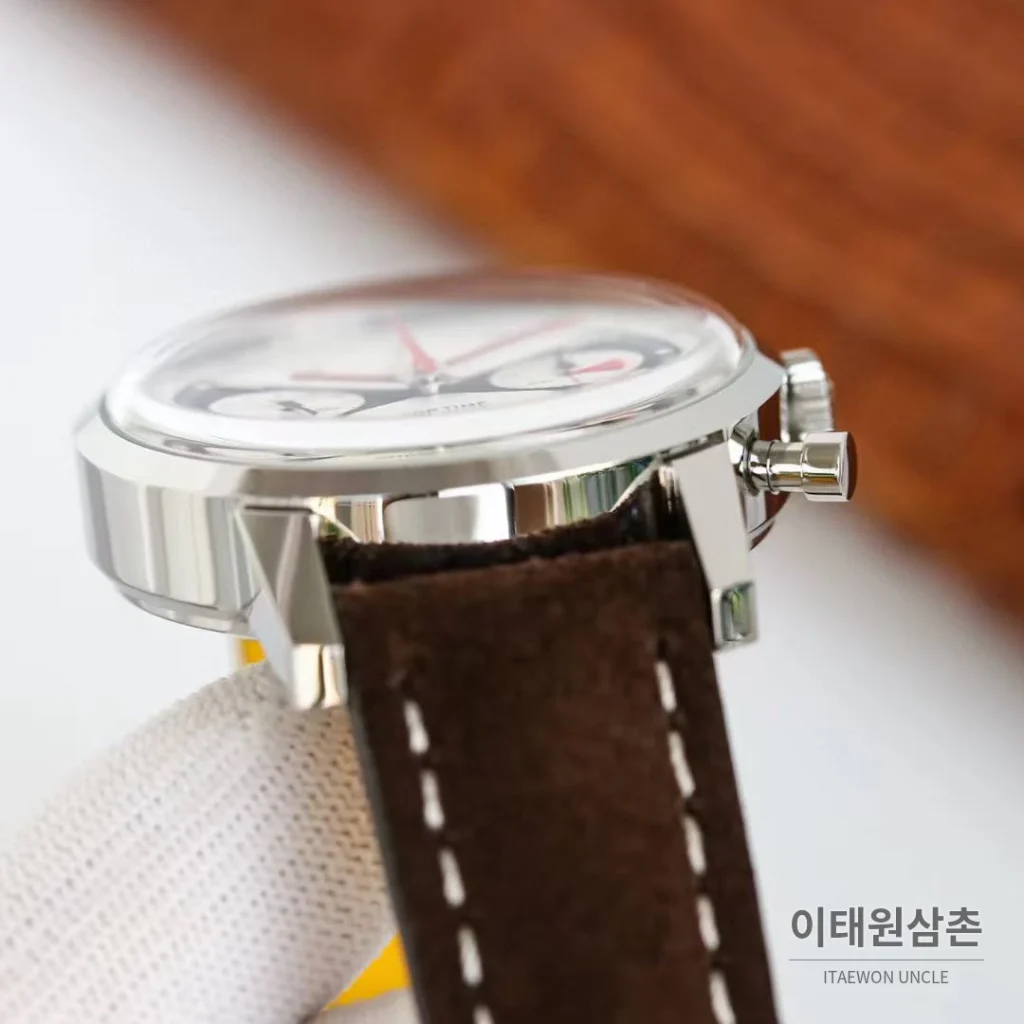 브라이틀링 탑타임 스틸 조로다이얼 크로노그래프 오토매틱 41mm 브라운 가죽 스트랩