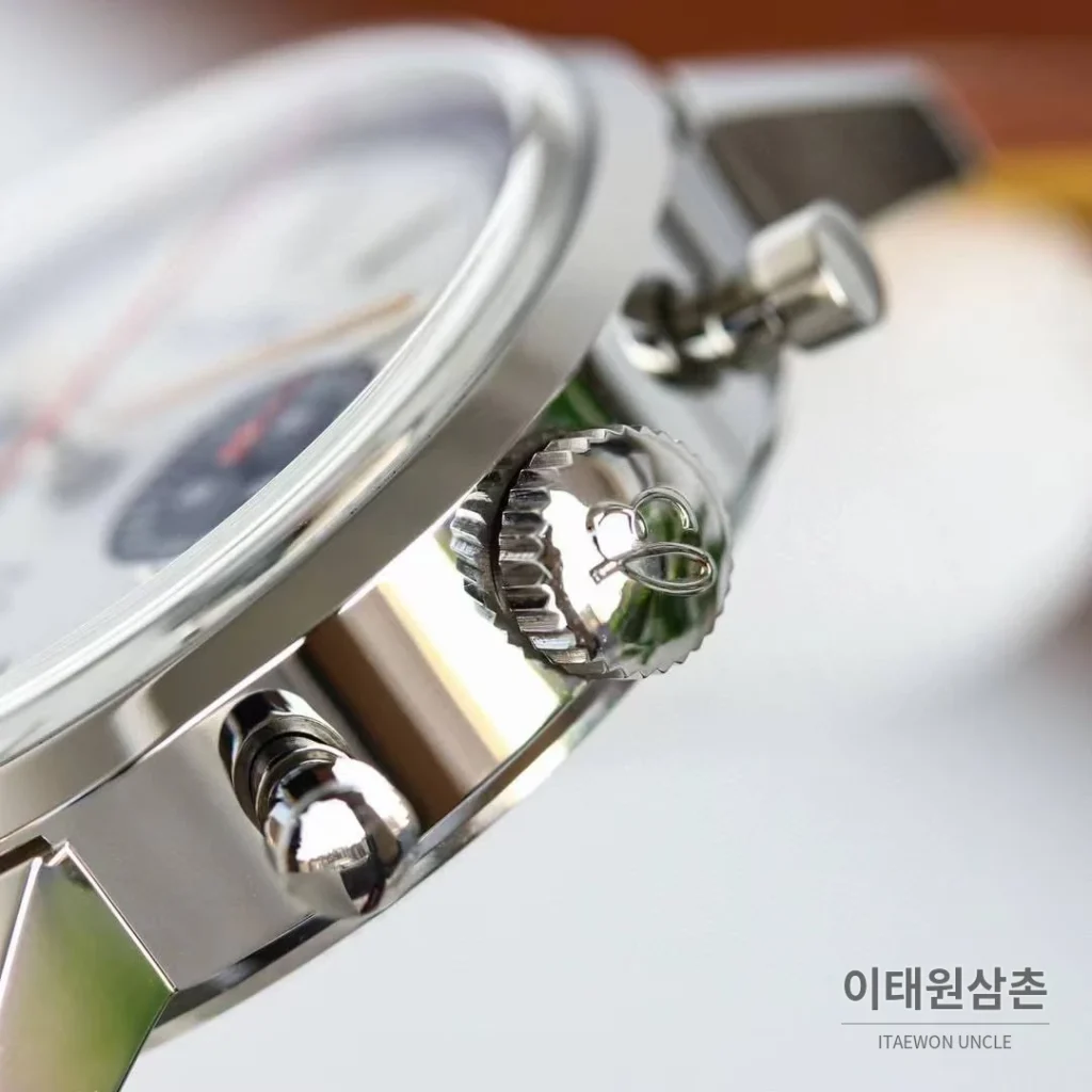 브라이틀링 탑타임 스틸 조로다이얼 크로노그래프 오토매틱 41mm 브라운 가죽 스트랩 블랙 베젤