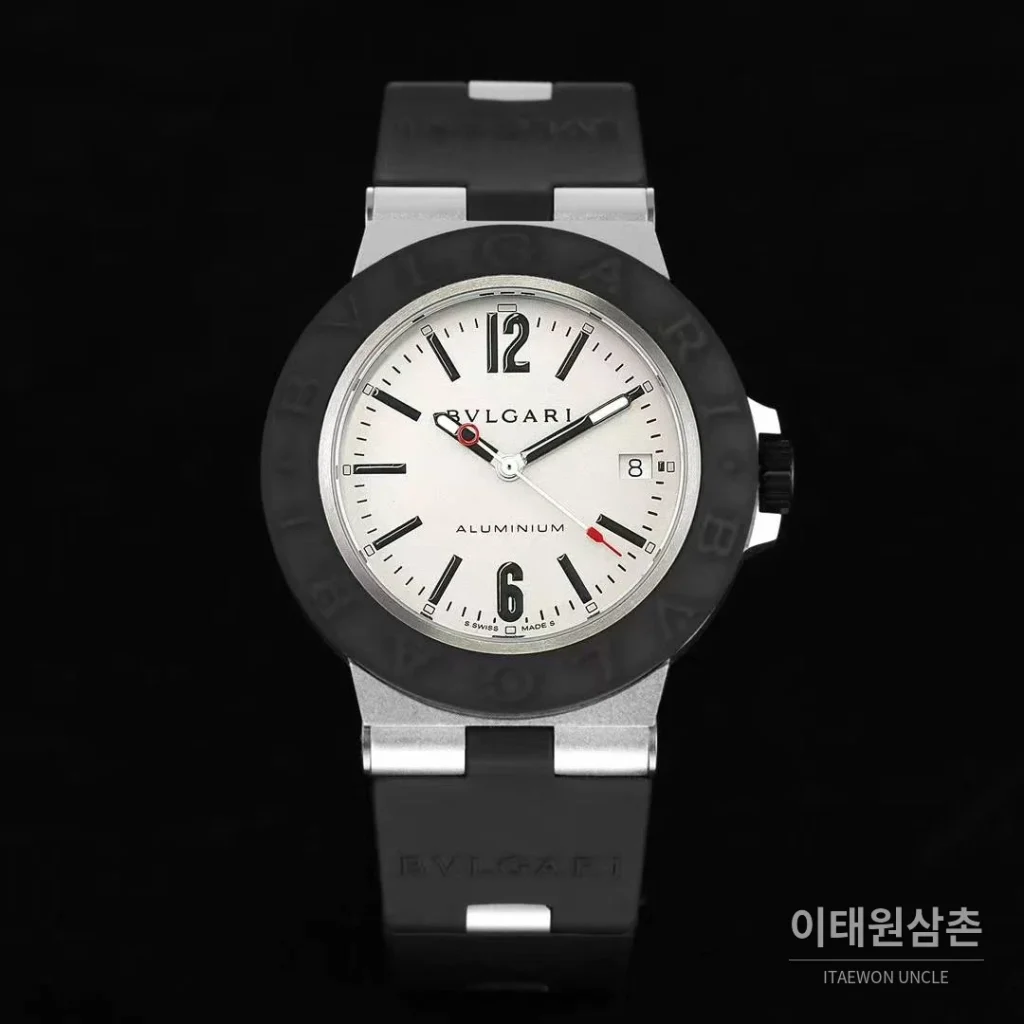 불가리 알루미늄 스틸 러버베젤 데이트 오토매틱 40mm 블랙