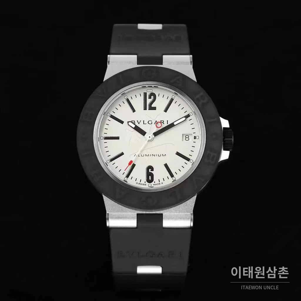 불가리 알루미늄 스틸 러버베젤 데이트 오토매틱 40mm 블랙 (3)