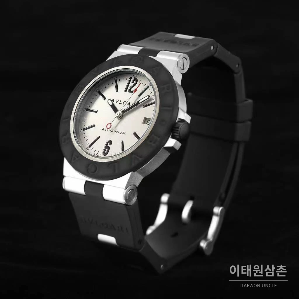 불가리 알루미늄 스틸 러버베젤 데이트 오토매틱 40mm 블랙