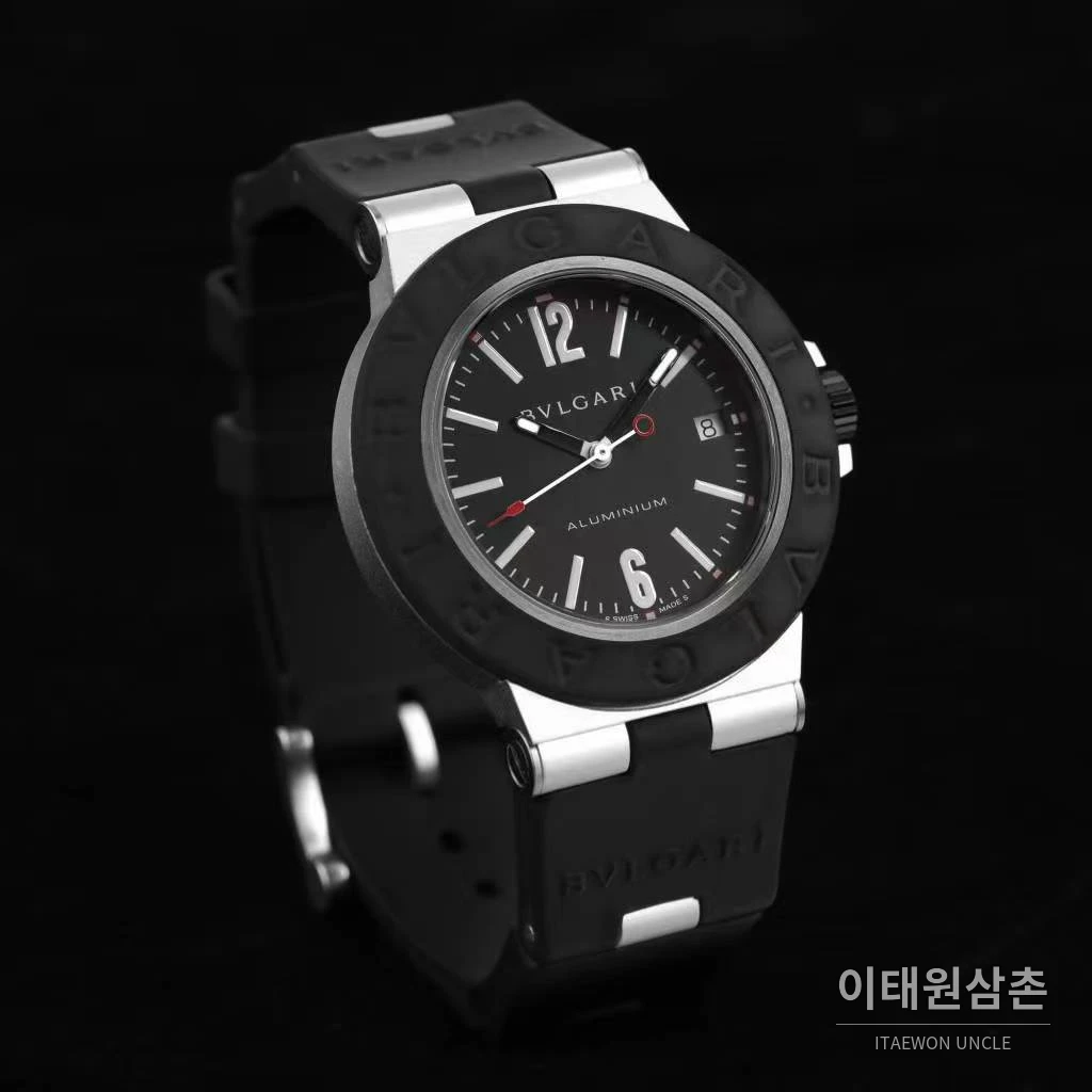 불가리 알루미늄 스틸 러버베젤 데이트 오토매틱 40mm 블랙 (2)