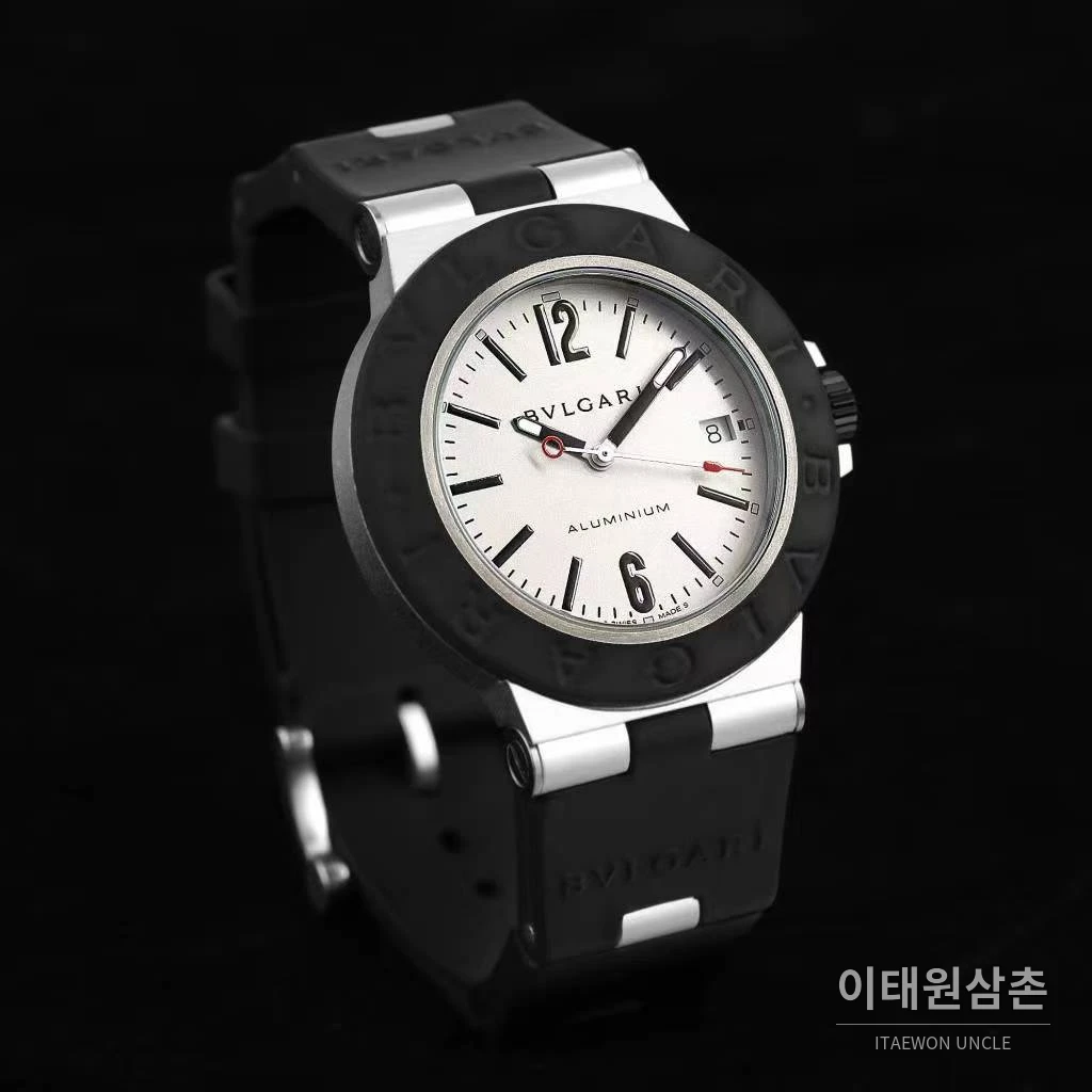 불가리 알루미늄 스틸 러버베젤 데이트 오토매틱 40mm 블랙