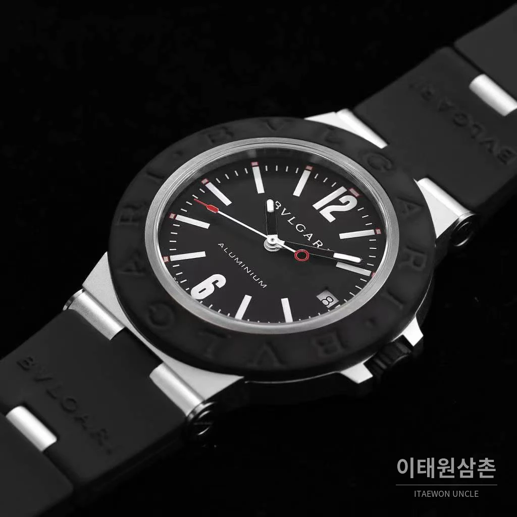 불가리 알루미늄 스틸 러버베젤 데이트 오토매틱 40mm 블랙 (2)