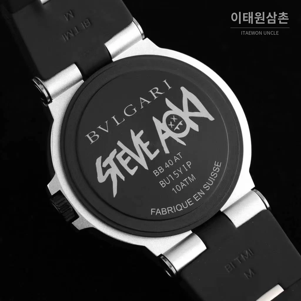 불가리 알루미늄 스틸 러버베젤 데이트 오토매틱 40mm 블랙 (3)