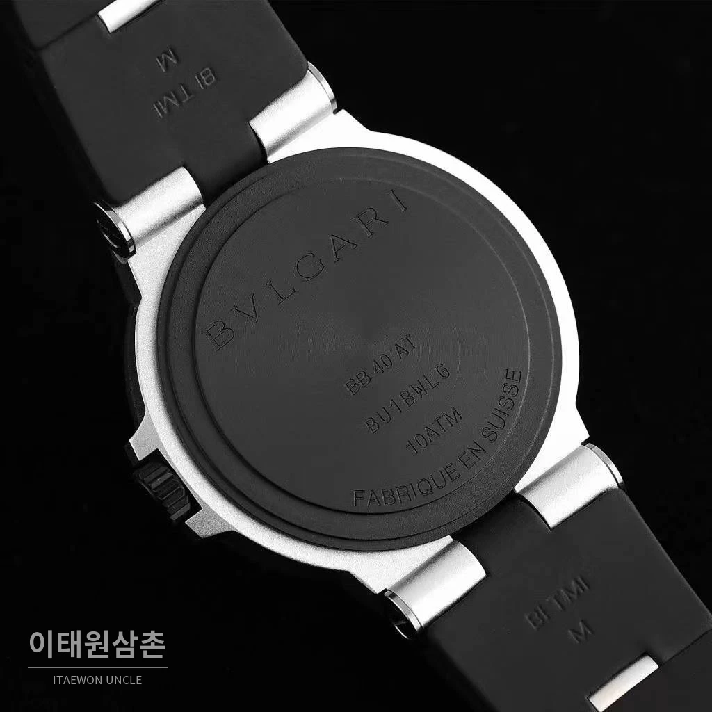 불가리 알루미늄 스틸 러버베젤 데이트 오토매틱 40mm 블랙 (2)