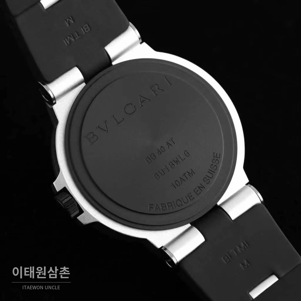 불가리 알루미늄 스틸 러버베젤 데이트 오토매틱 40mm 블랙