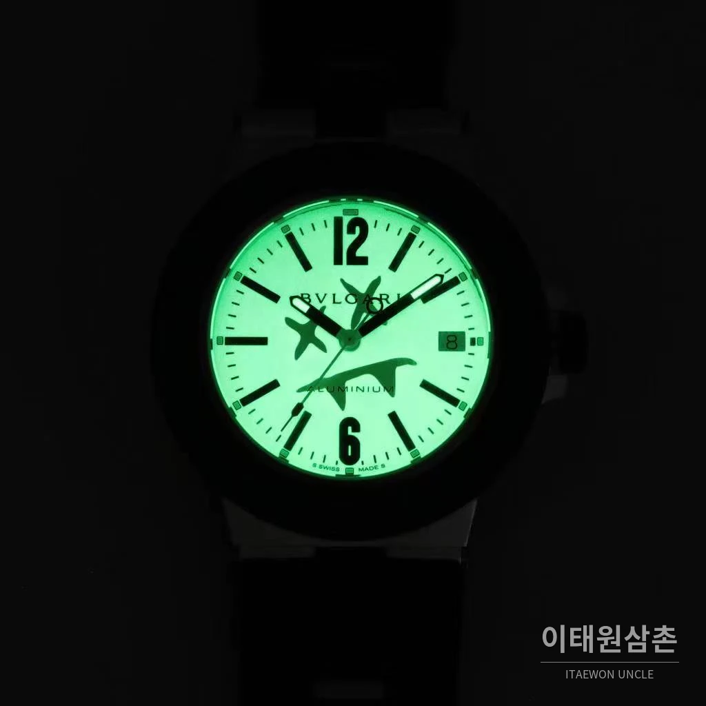 불가리 알루미늄 스틸 러버베젤 데이트 오토매틱 40mm 블랙 (3)