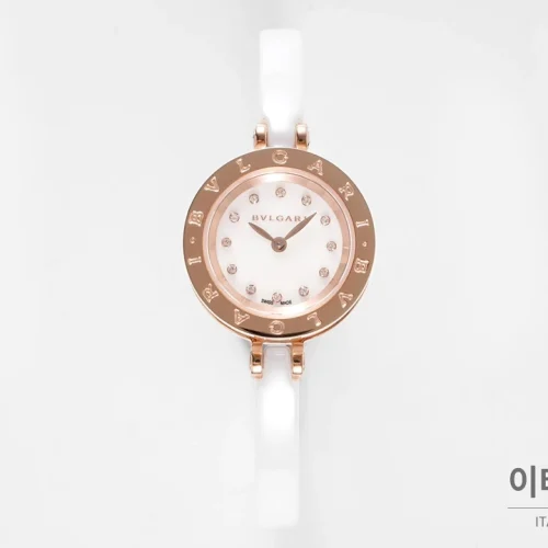 불가리 비제로원 세라믹 브레이슬릿 쿼츠 워치 23mm 자개 다이얼 로즈골드 베젤