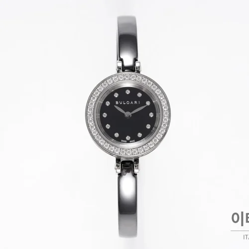 불가리 비제로원 세라믹 브레이슬릿 쿼츠 워치 23mm 블랙 다이얼 실버 베젤