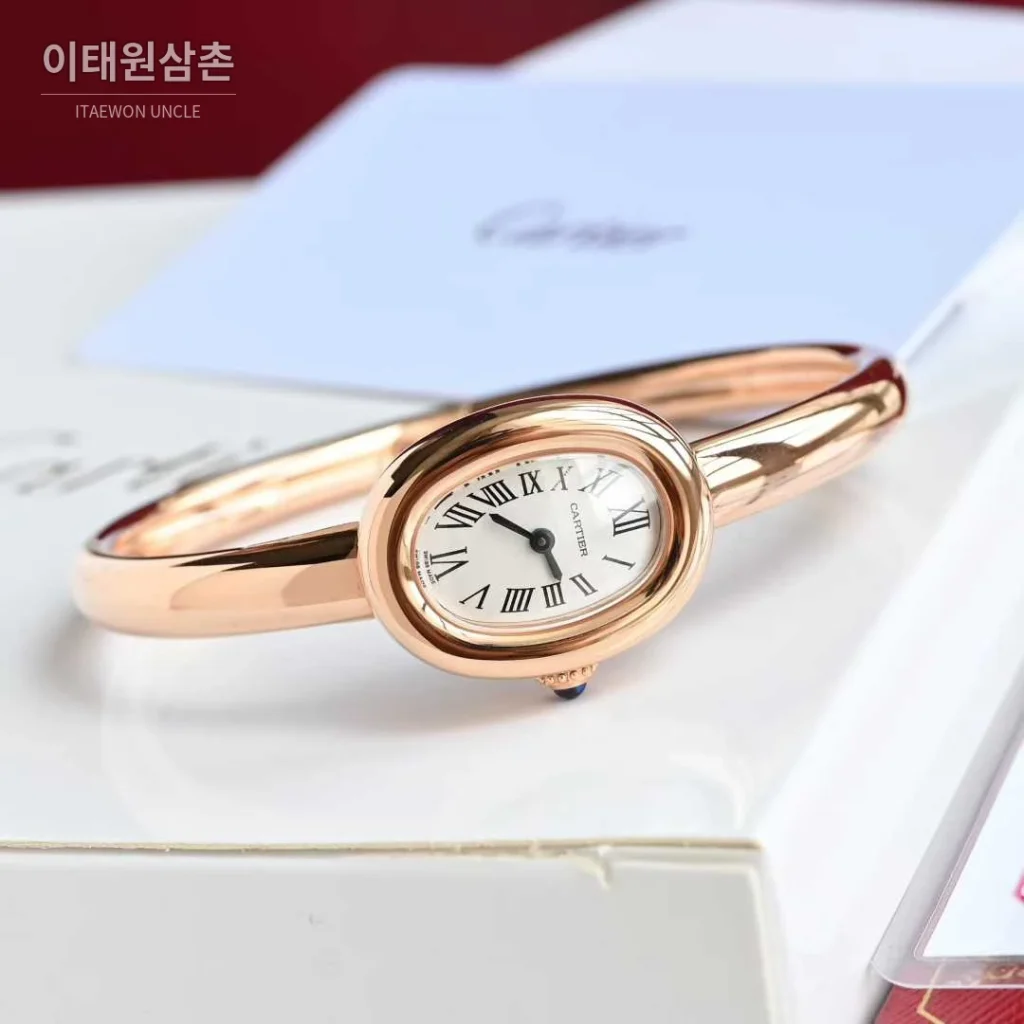 까르띠에 베누아 브레이슬릿 골드 로즈골드 타원형 화이트다이얼 블루핸즈 쿼츠 24.6mm (2)