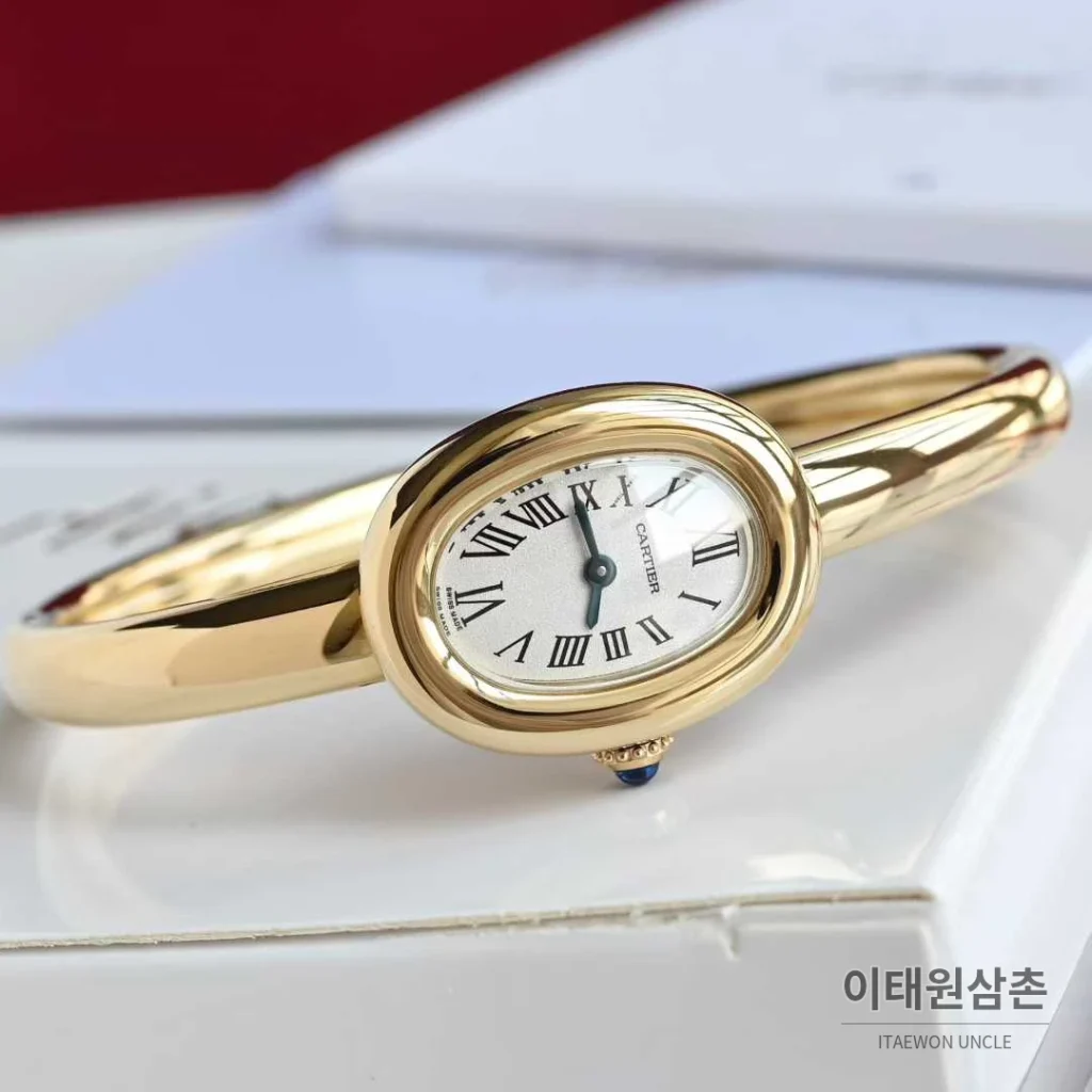 까르띠에 베누아 브레이슬릿 골드 로즈골드 타원형 화이트다이얼 블루핸즈 쿼츠 24.6mm