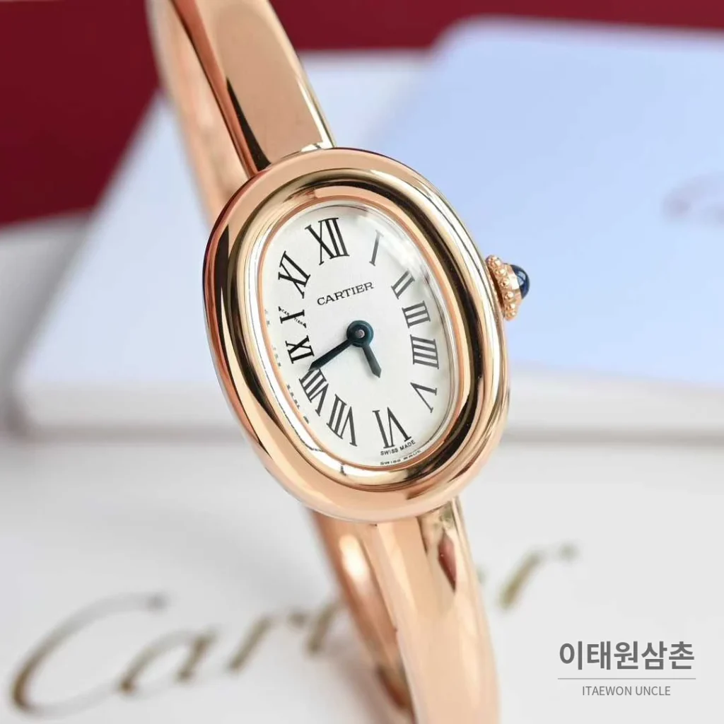 까르띠에 베누아 브레이슬릿 골드 로즈골드 타원형 화이트다이얼 블루핸즈 쿼츠 24.6mm (2)