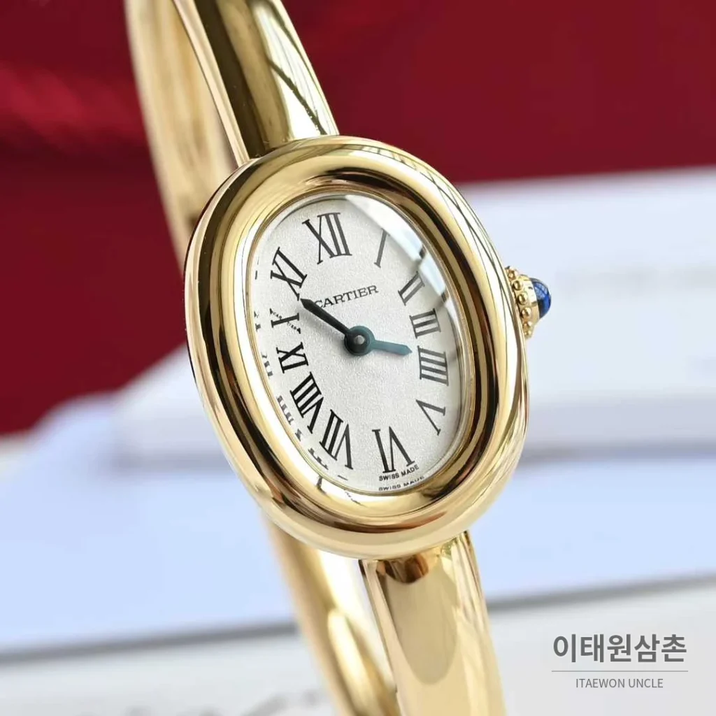 까르띠에 베누아 브레이슬릿 골드 로즈골드 타원형 화이트다이얼 블루핸즈 쿼츠 24.6mm