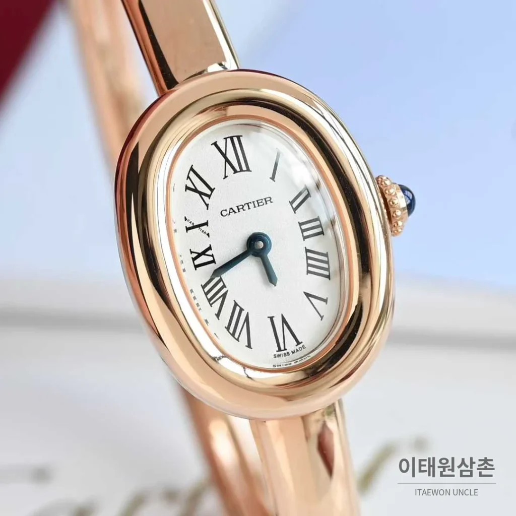 까르띠에 베누아 브레이슬릿 골드 로즈골드 타원형 화이트다이얼 블루핸즈 쿼츠 24.6mm (2)