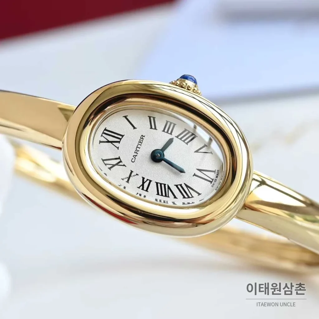 까르띠에 베누아 브레이슬릿 골드 로즈골드 타원형 화이트다이얼 블루핸즈 쿼츠 24.6mm