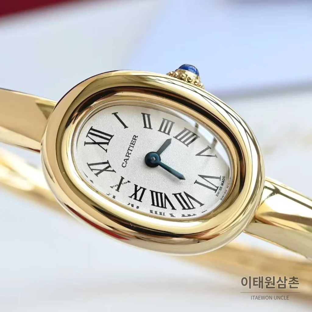 까르띠에 베누아 브레이슬릿 골드 로즈골드 타원형 화이트다이얼 블루핸즈 쿼츠 24.6mm