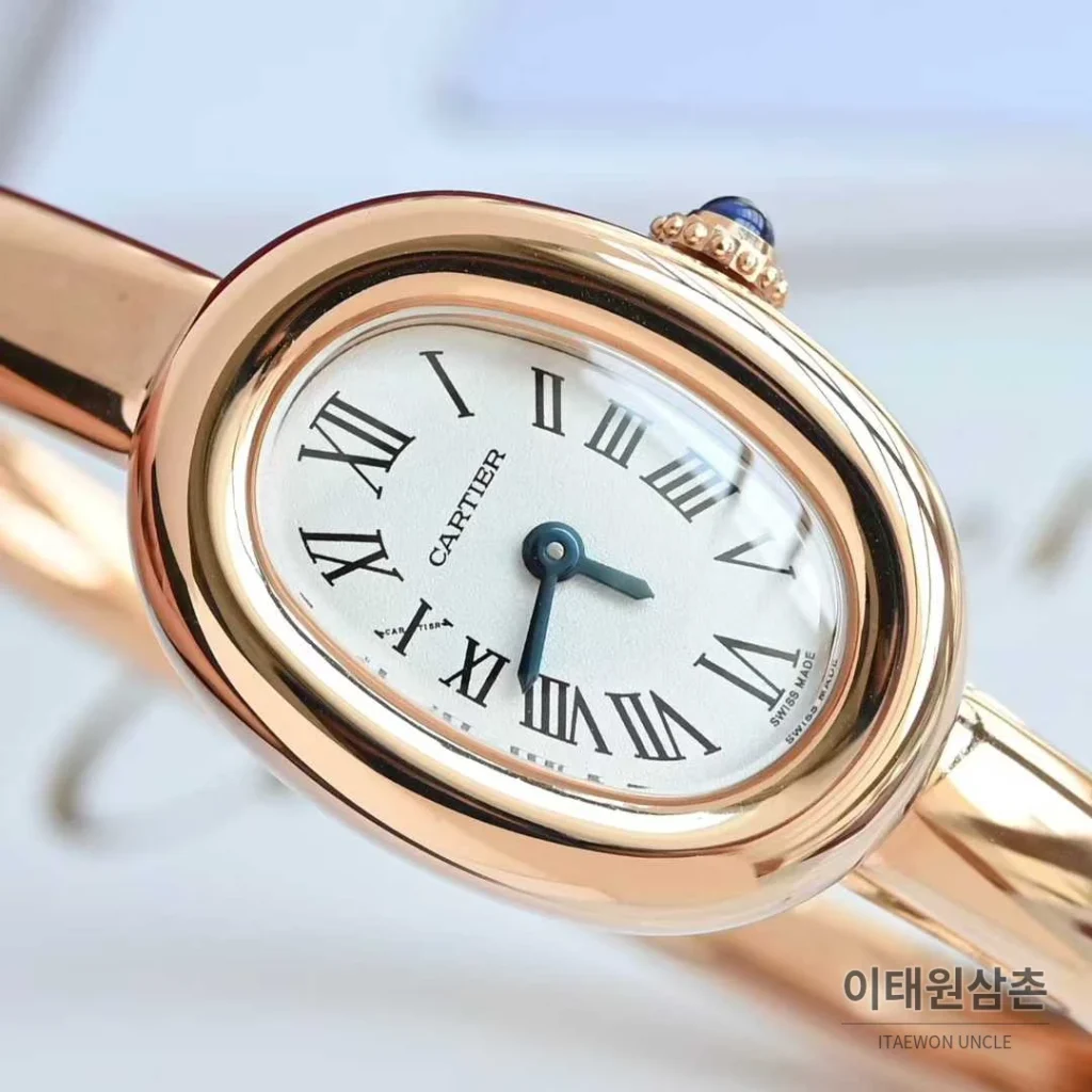 까르띠에 베누아 브레이슬릿 골드 로즈골드 타원형 화이트다이얼 블루핸즈 쿼츠 24.6mm (2)