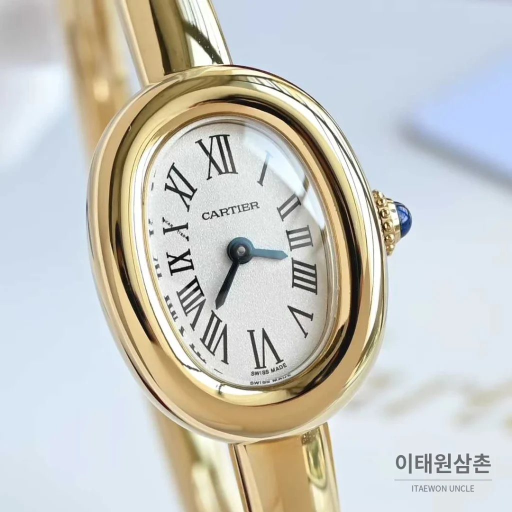 까르띠에 베누아 브레이슬릿 골드 로즈골드 타원형 화이트다이얼 블루핸즈 쿼츠 24.6mm