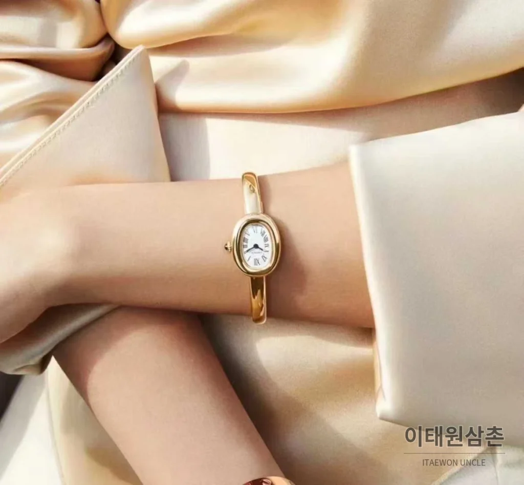 까르띠에 베누아 브레이슬릿 골드 로즈골드 타원형 화이트다이얼 블루핸즈 쿼츠 24.6mm