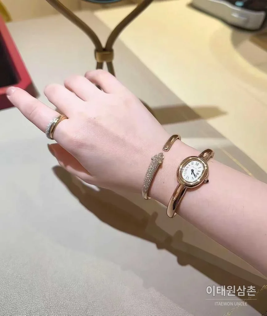 까르띠에 베누아 브레이슬릿 골드 로즈골드 타원형 화이트다이얼 블루핸즈 쿼츠 24.6mm (2)