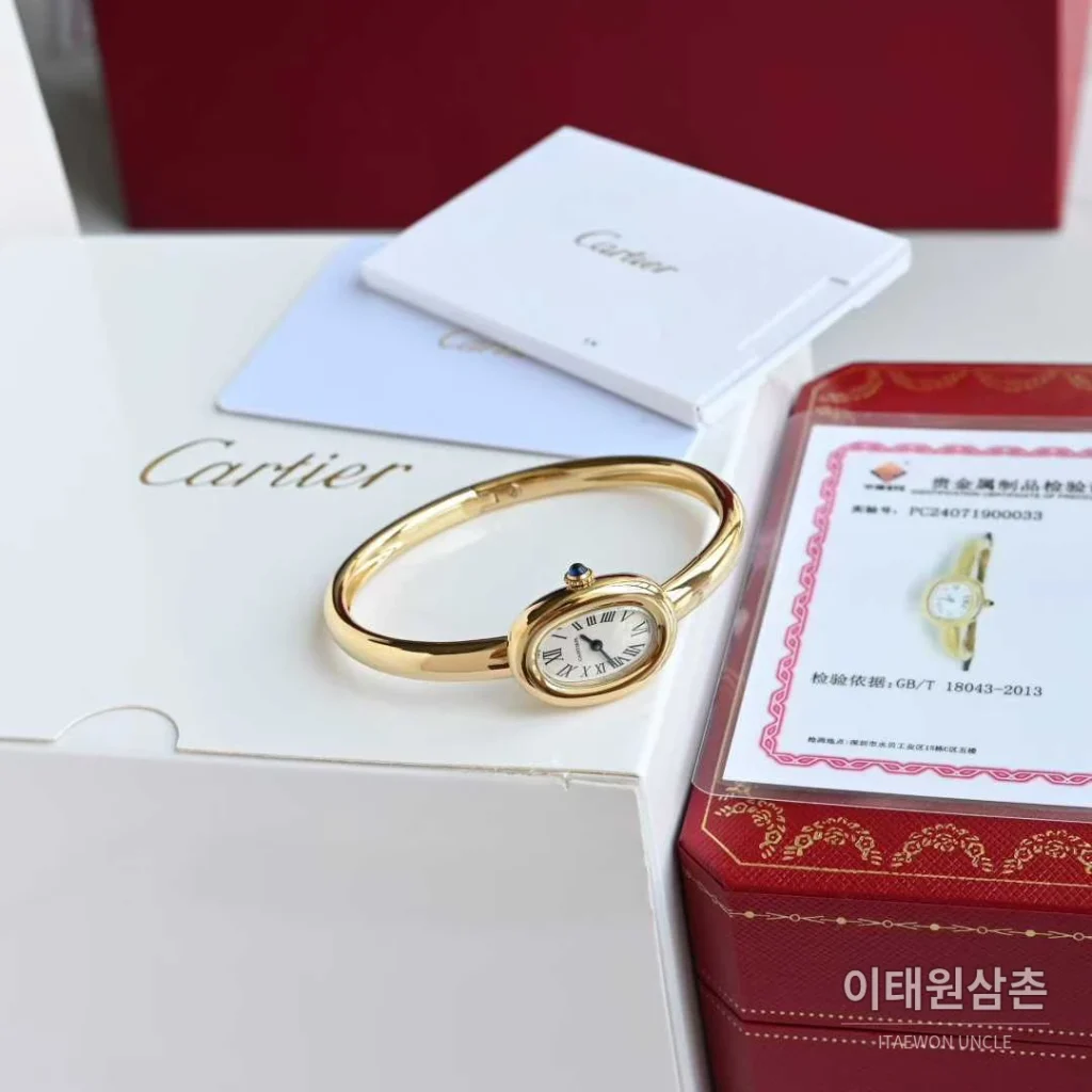 까르띠에 베누아 브레이슬릿 골드 로즈골드 타원형 화이트다이얼 블루핸즈 쿼츠 24.6mm