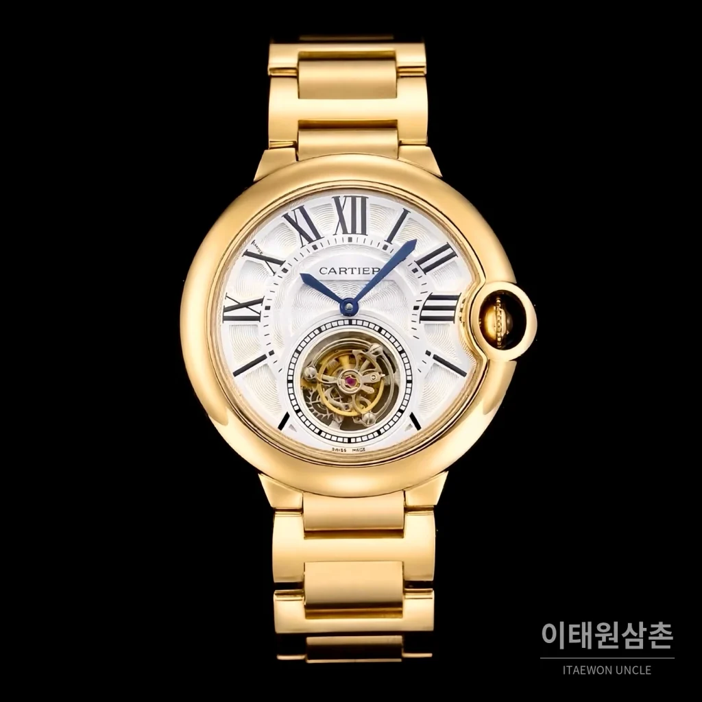 까르띠에 발롱블루 드 까르띠에 투르비용 로마다이얼 오토매틱 42mm 골드 브레이슬릿