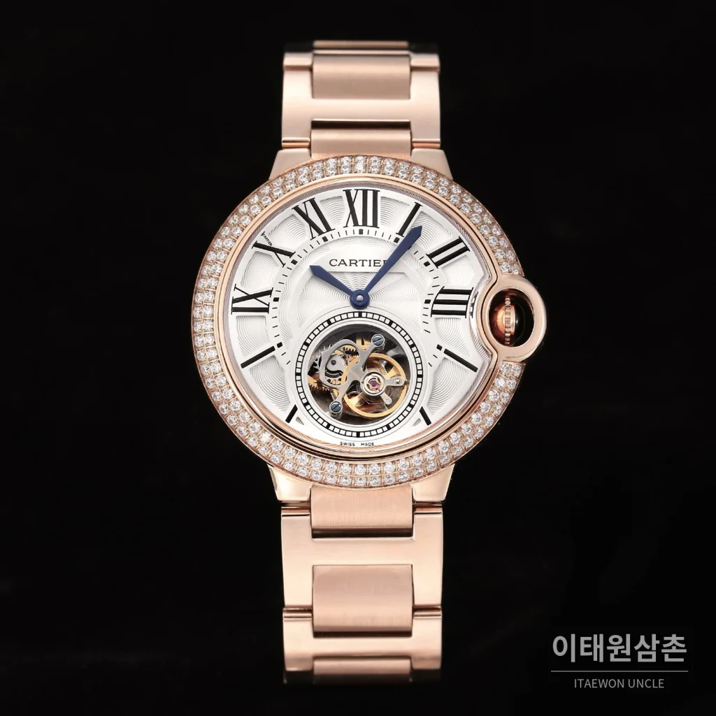 까르띠에 발롱블루 드 까르띠에 투르비용 로마다이얼 오토매틱 42mm 로즈골드 브레이슬릿