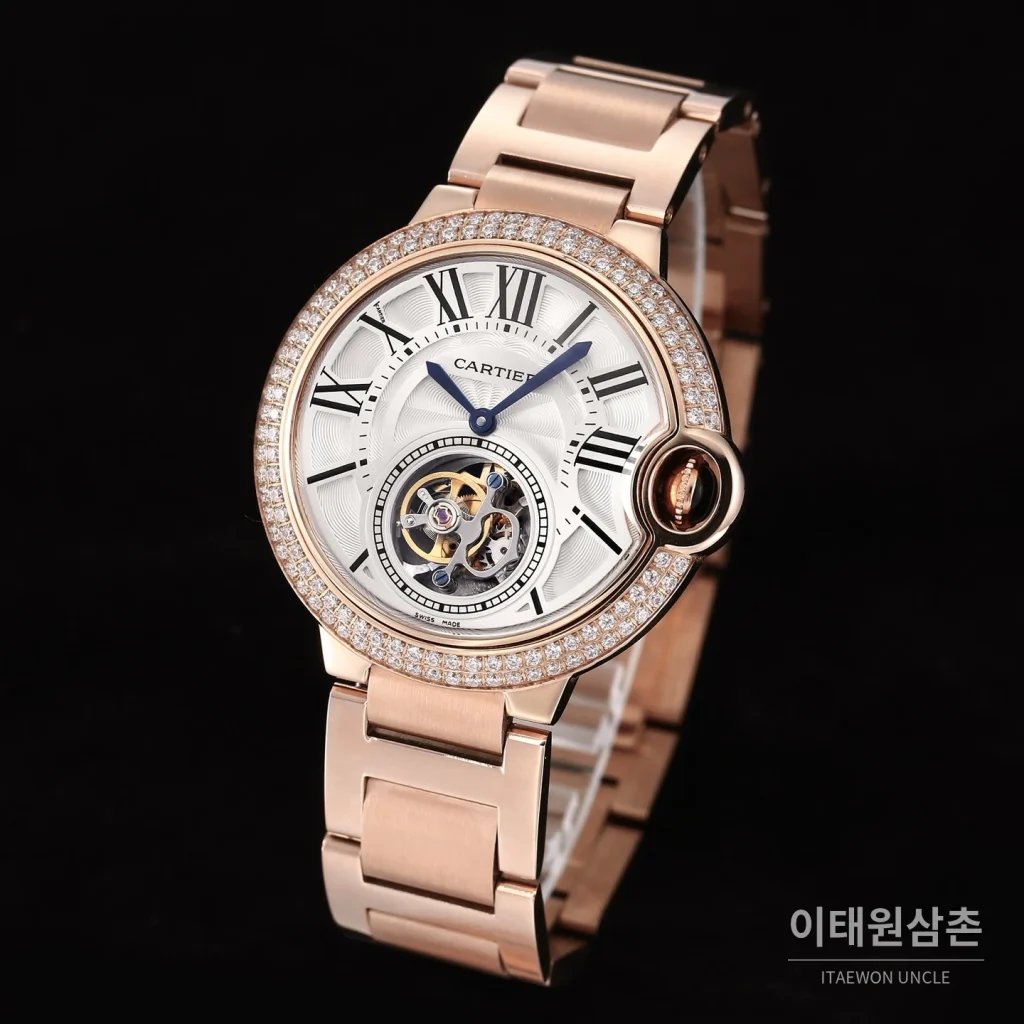 까르띠에 발롱블루 드 까르띠에 투르비용 로마다이얼 오토매틱 42mm 로즈골드 브레이슬릿