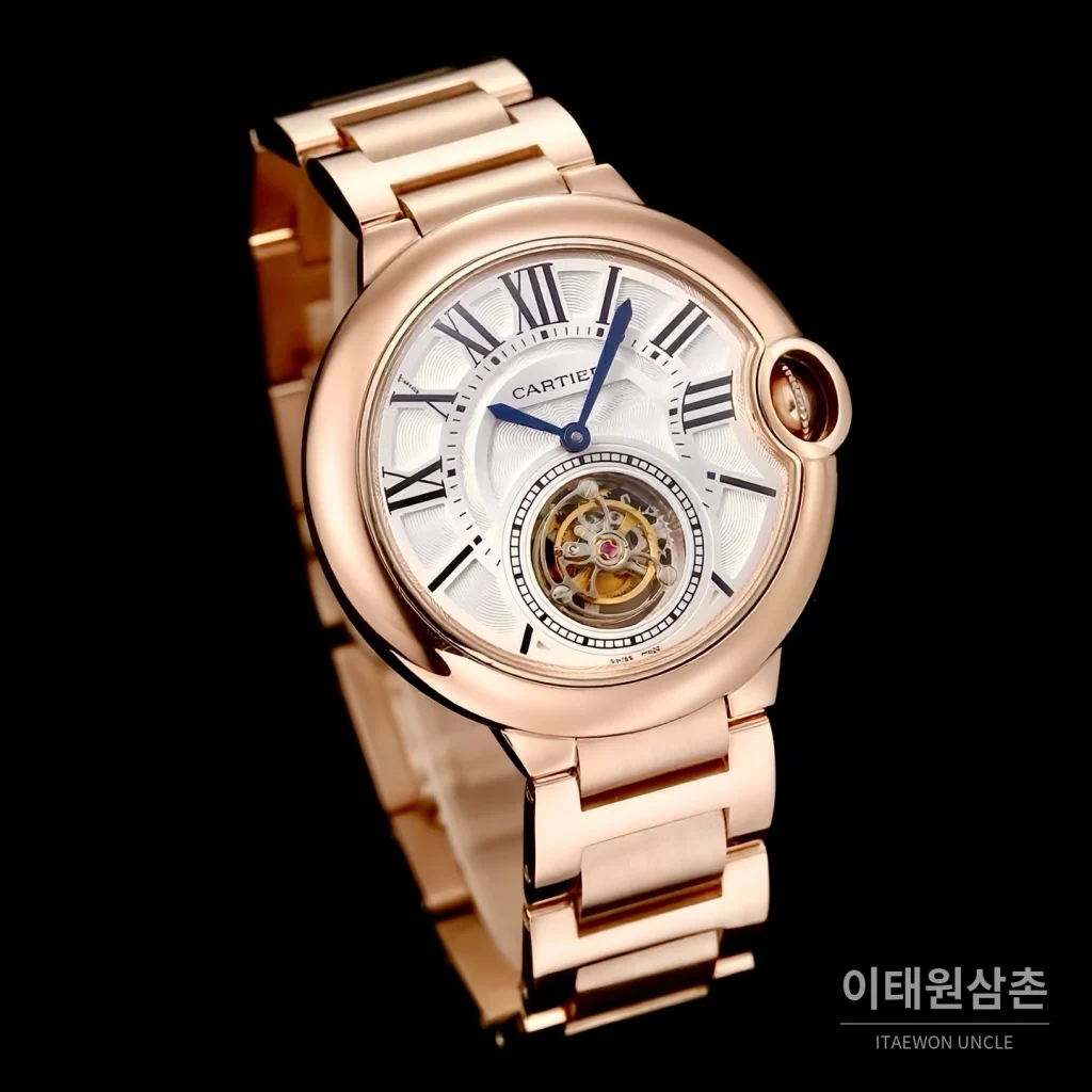 까르띠에 발롱블루 드 까르띠에 투르비용 로마다이얼 오토매틱 42mm 골드 브레이슬릿