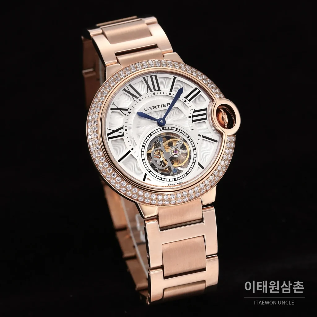 까르띠에 발롱블루 드 까르띠에 투르비용 로마다이얼 오토매틱 42mm 로즈골드 브레이슬릿