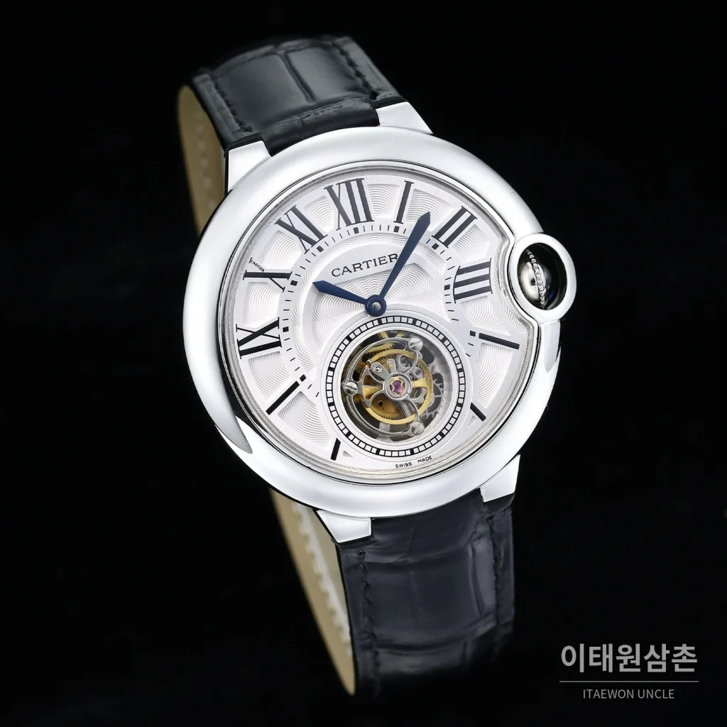 까르띠에 발롱블루 드 까르띠에 투르비용 로마다이얼 오토매틱 42mm 블랙 가죽 스트랩