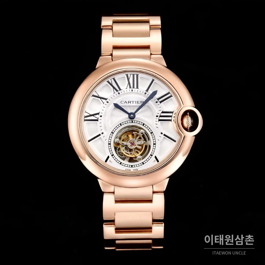 까르띠에 발롱블루 드 까르띠에 투르비용 로마다이얼 오토매틱 42mm 골드 브레이슬릿