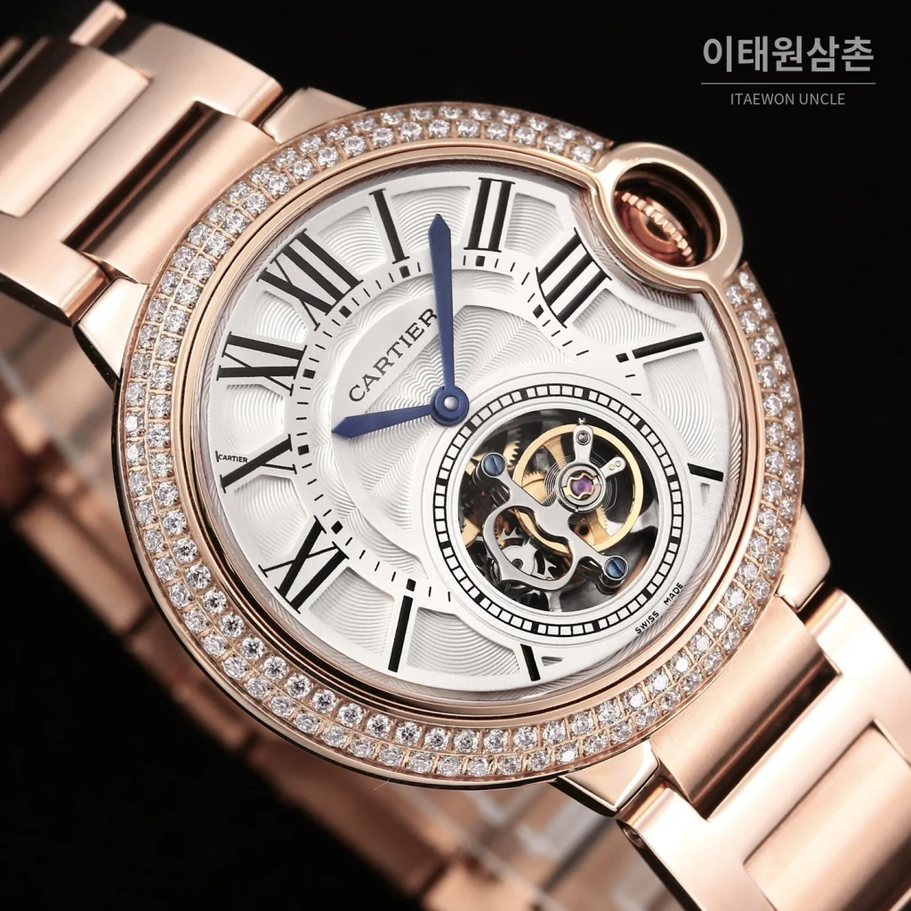 까르띠에 발롱블루 드 까르띠에 투르비용 로마다이얼 오토매틱 42mm 로즈골드 브레이슬릿