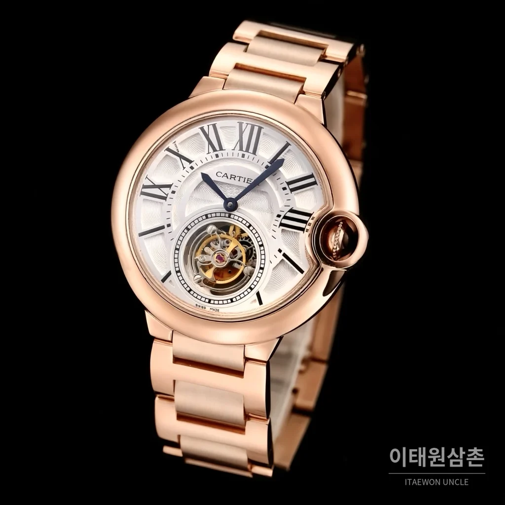 까르띠에 발롱블루 드 까르띠에 투르비용 로마다이얼 오토매틱 42mm 골드 브레이슬릿