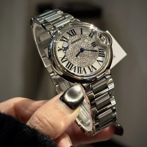 까르띠에 발롱블루 다이아몬드베젤 레더 여성용 쿼츠시계 36mm