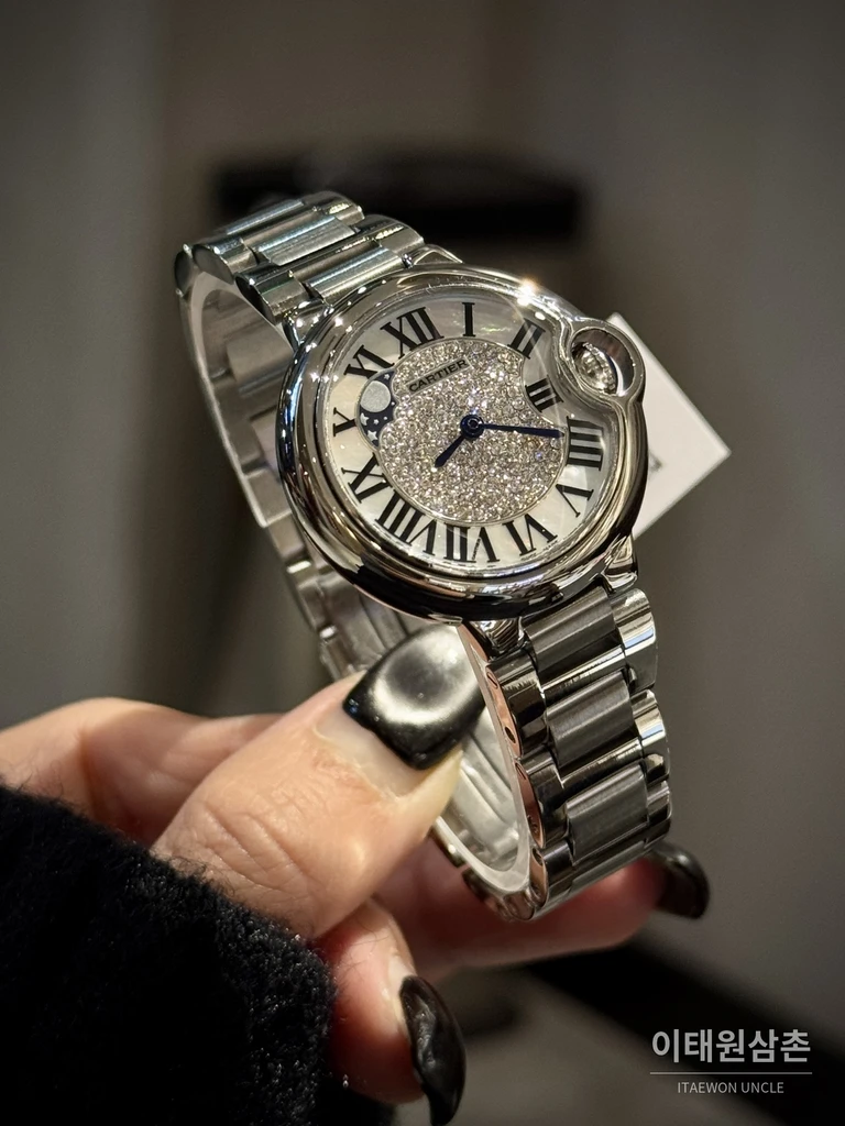 까르띠에 발롱블루 다이아몬드베젤 레더 여성용 쿼츠시계 36mm