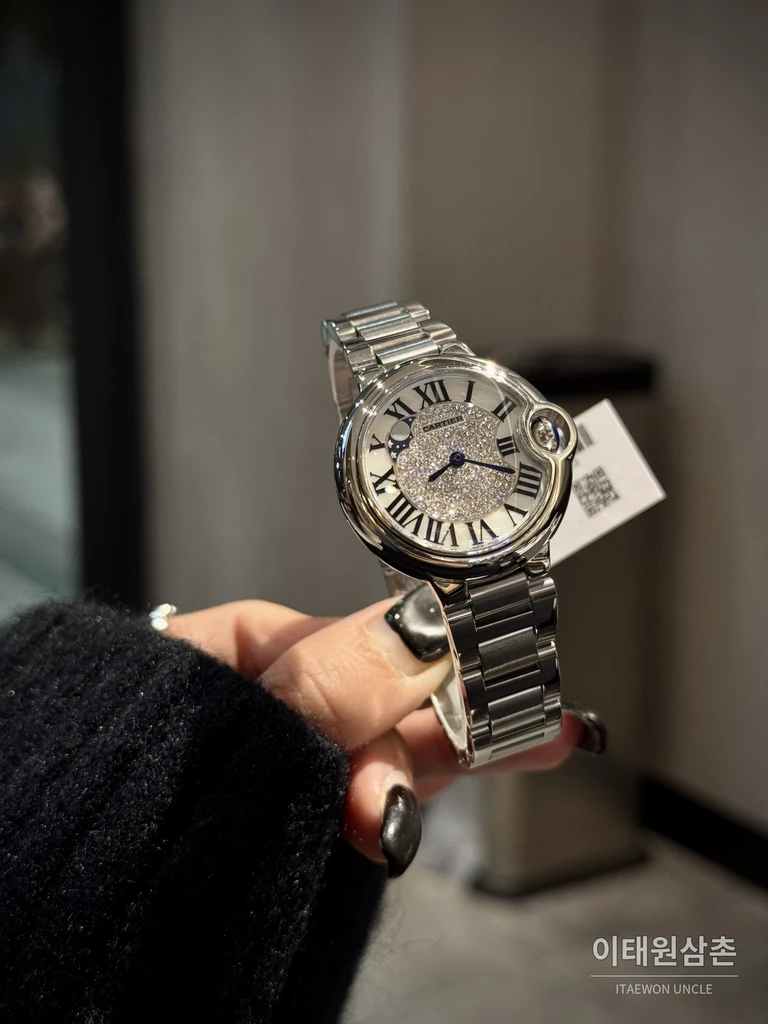 까르띠에 발롱블루 다이아몬드베젤 레더 여성용 쿼츠시계 36mm
