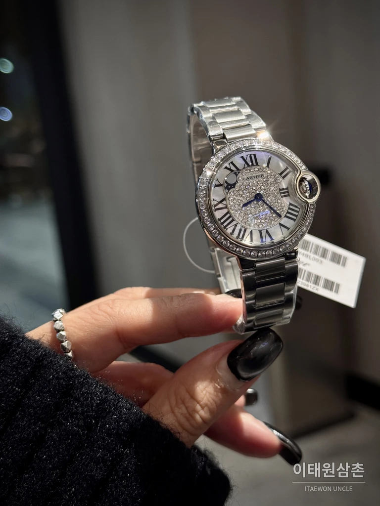 까르띠에 발롱블루 다이아몬드베젤 레더 여성용 쿼츠시계 36mm