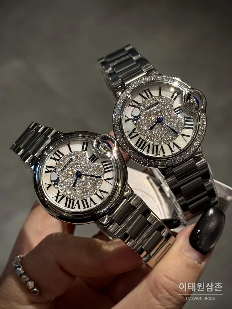 까르띠에 발롱블루 다이아몬드베젤 레더 여성용 쿼츠시계 36mm
