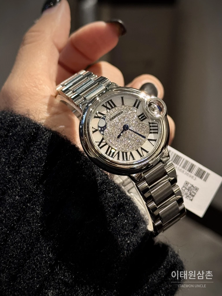 까르띠에 발롱블루 다이아몬드베젤 레더 여성용 쿼츠시계 36mm