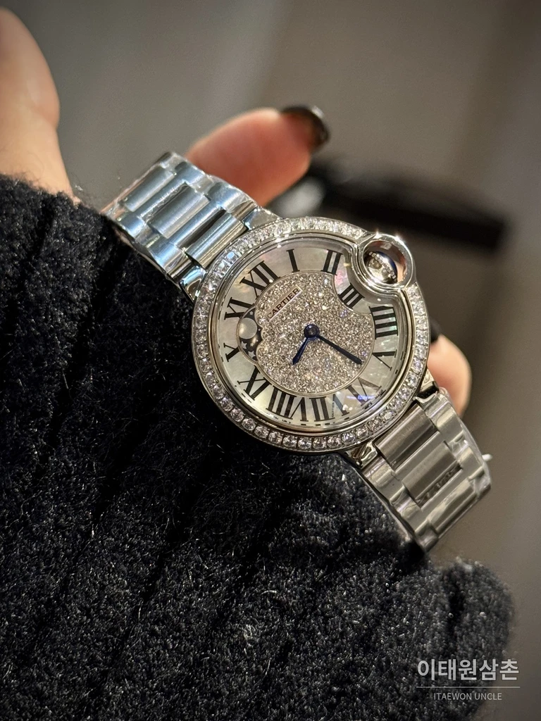 까르띠에 발롱블루 다이아몬드베젤 레더 여성용 쿼츠시계 36mm