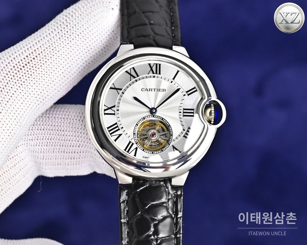 까르띠에 발롱 블루 자개 로마인덱스 여성용 투르비용 39mm