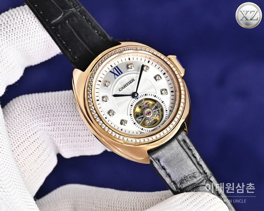 까르띠에 Clé de Cartier 다이아몬드 인덱스 여성용 투르비용 35mm