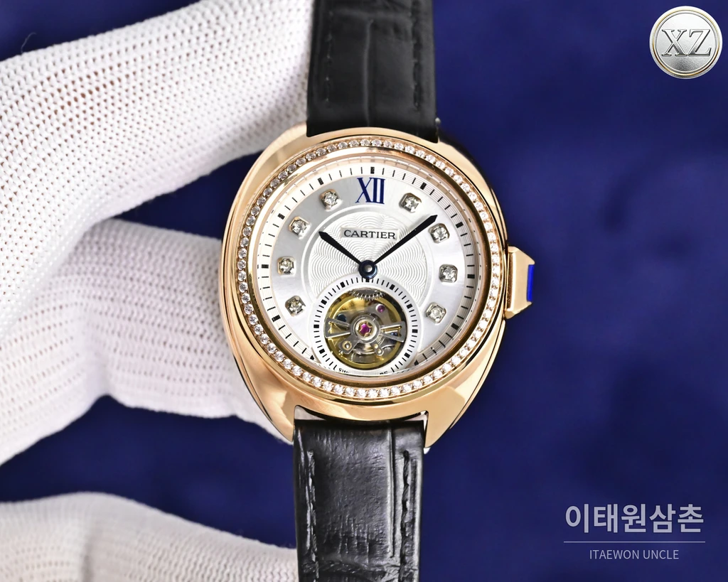 까르띠에 Clé de Cartier 다이아몬드 인덱스 여성용 투르비용 35mm