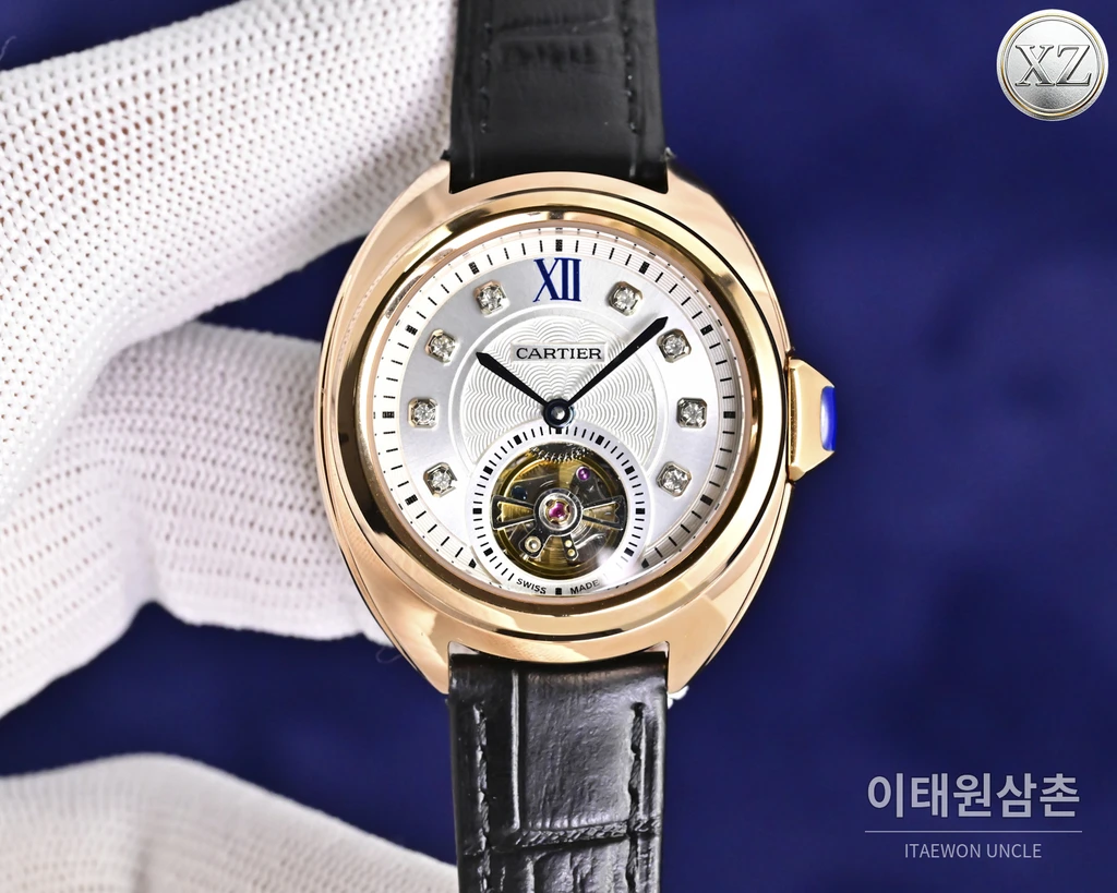 까르띠에 Clé de Cartier 다이아몬드 인덱스 여성용 투르비용 35mm