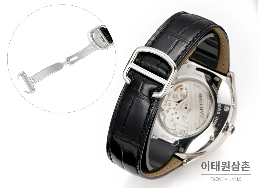 까르띠에 드라이브 드 까르띠에 오토매틱 블루 블랙 가죽 스트랩