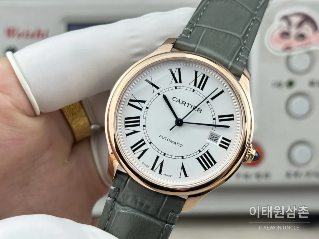 까르띠에 런던 오토매틱 40mm 화이트 다이얼 그린 가죽 스트랩