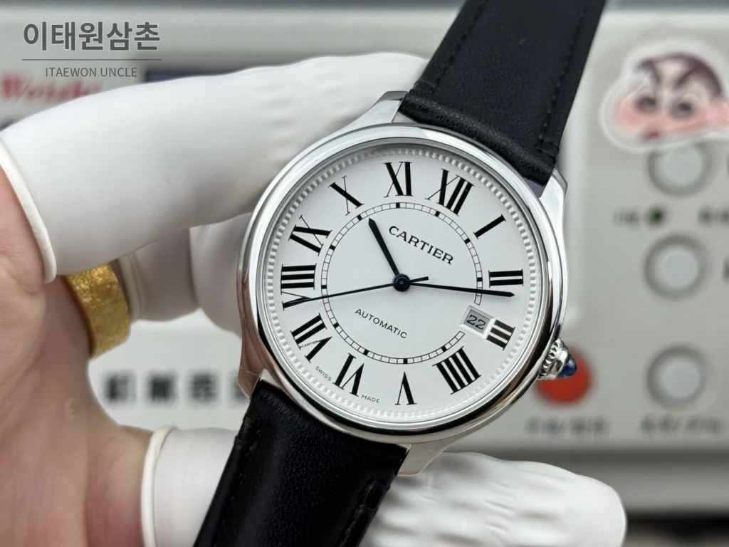 까르띠에 런던 오토매틱 40mm 화이트 다이얼 블랙 가죽 스트랩
